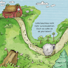 Kinderbuch Illustration Lotte läuft weg, ein Schaf auf reisen 