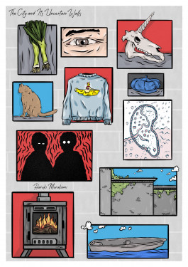 Illustration of thethe city and his uncertain walls book by haruki murakami 