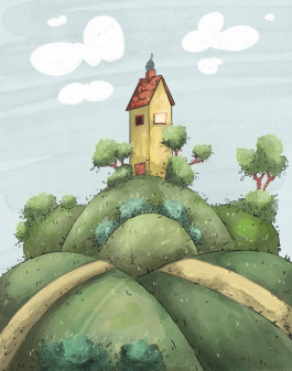 Haus auf einem Berg niedliche Illustration 