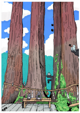 illustration of a japan forest shrine 