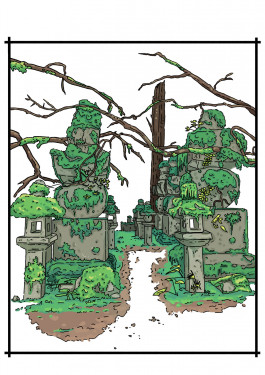 illustration of a japanese stone shrine 