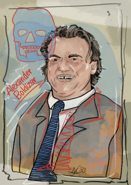 portrait drawing of the author Alexander Boldizar 