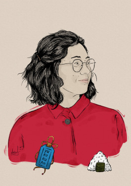 portrait drawing of the author Yuko Kuhn 