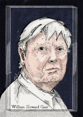 sketch portrait drawing of the author William Howard Gass 